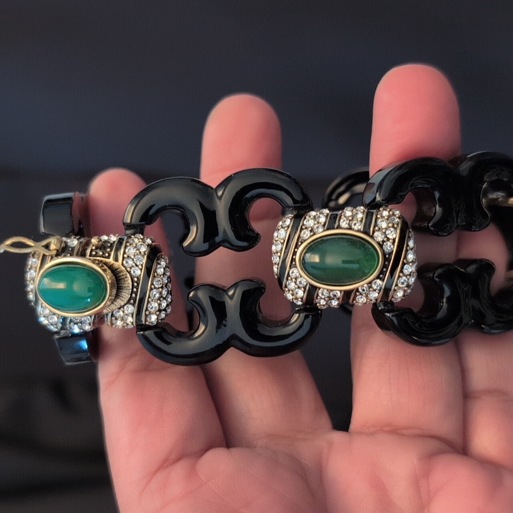 Heidi Daus Resin Deco Art Link Cuff Bracelet with Faux Gold  And Diamond Accents